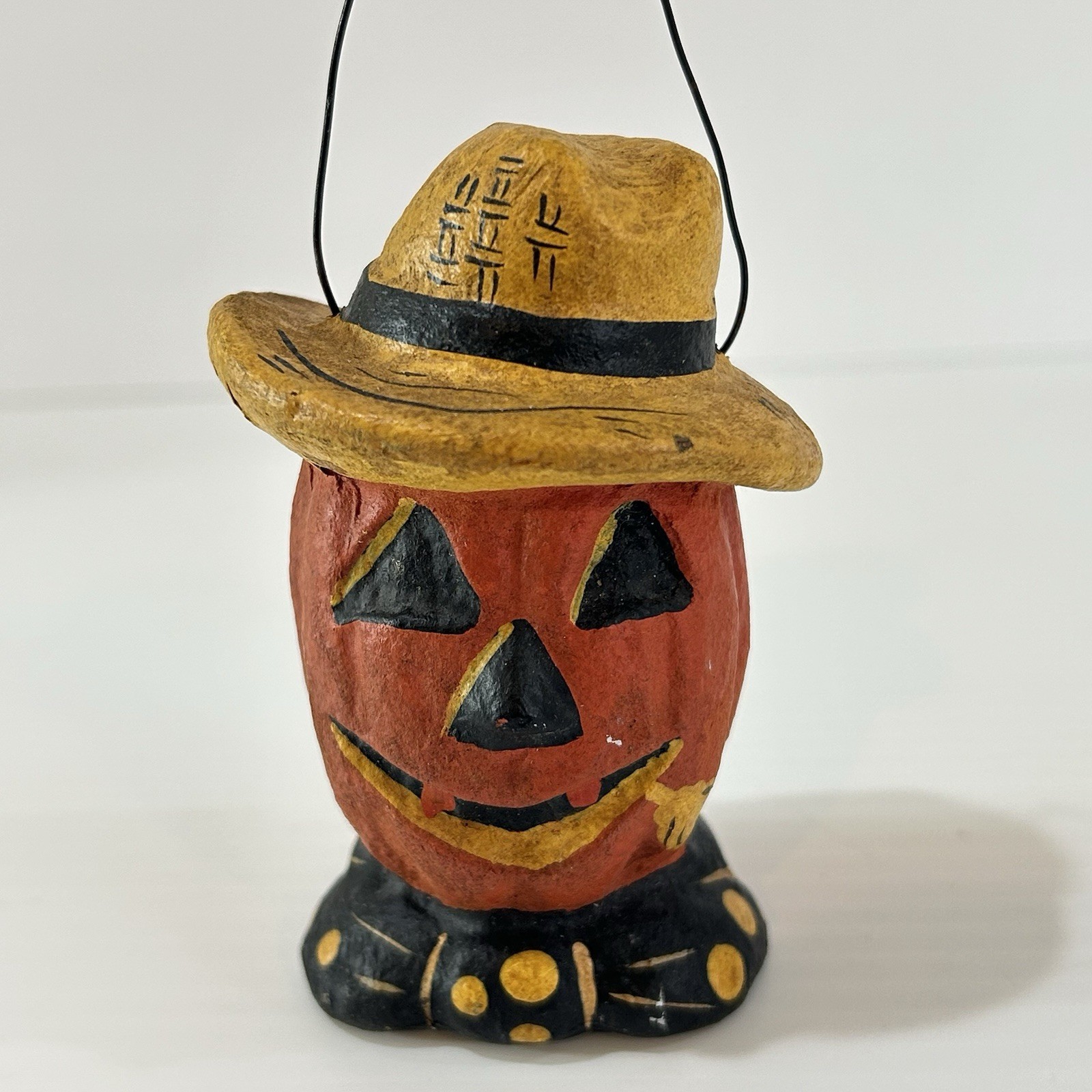 Vintage Inspired Scarecrow Pumpkin Candy Pail Bucket Jack-O-Lantern Paper Mache