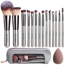 Travel Makeup Brush Set BS-MALL 14 Pcs with 1 Sponge Champagne