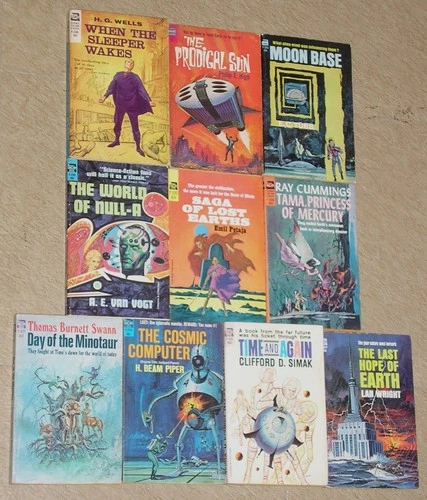 Lot of 9 ACE D SERIES 1950's/60's Sci-Fi Paperbacks ISSAC ASIMOV/MURRAY LEINSTER