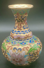 Vintage Chinese Cloisonn&eacute; Enamel Brass Vase &ndash; Hand Decorated Floral Motif
