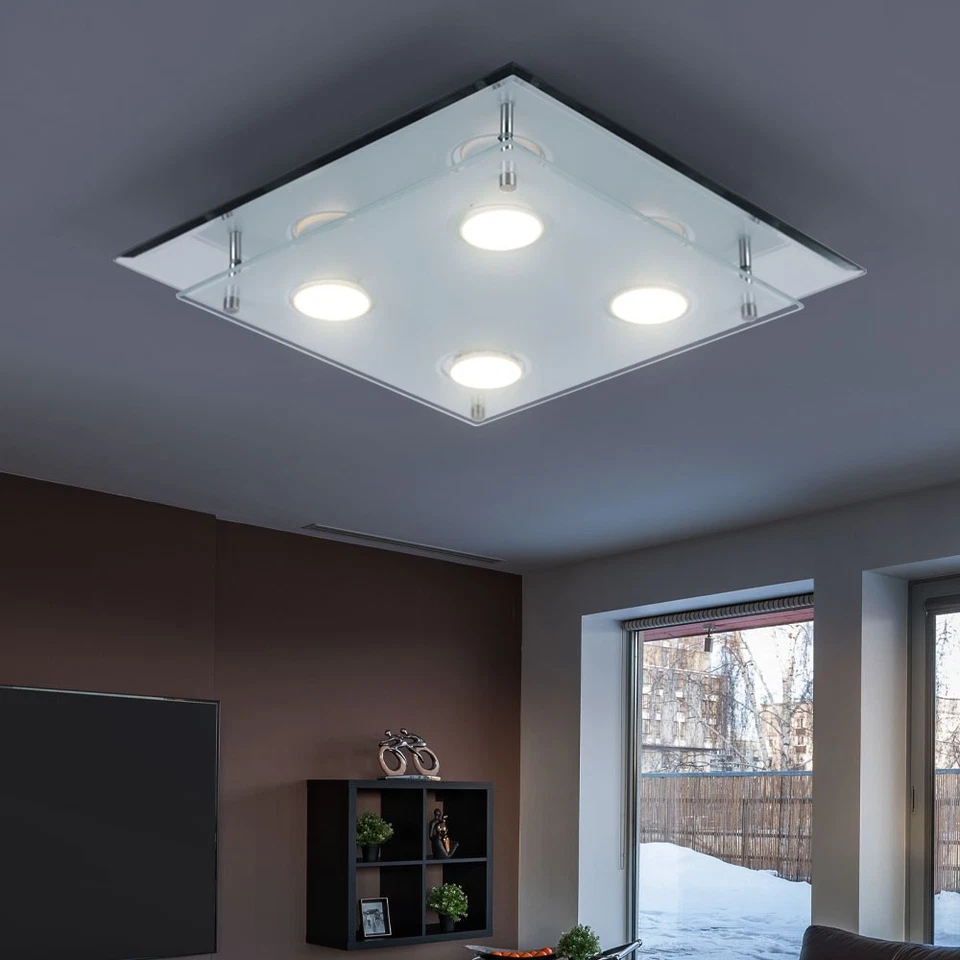 LED Soffitto Lampada Cromo Vetro Quadrati Salotto Sonno Ess Camera Lampada Luce - Immagine 3 di 4