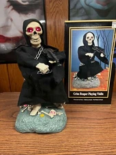 Rare Vintage 1996 Gemmy Animated Halloween Grim Reaper Playing Violin & box