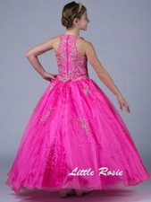 NEW Little Rosie Girls Glitz Long National Pageant Dress LR2057 Hot Pink 14 600