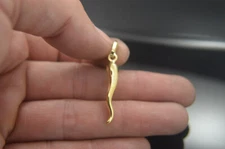 Cornicello Italian Horn Pendant 29mm Hand made in 14k Yellow Gold (Solid Item)