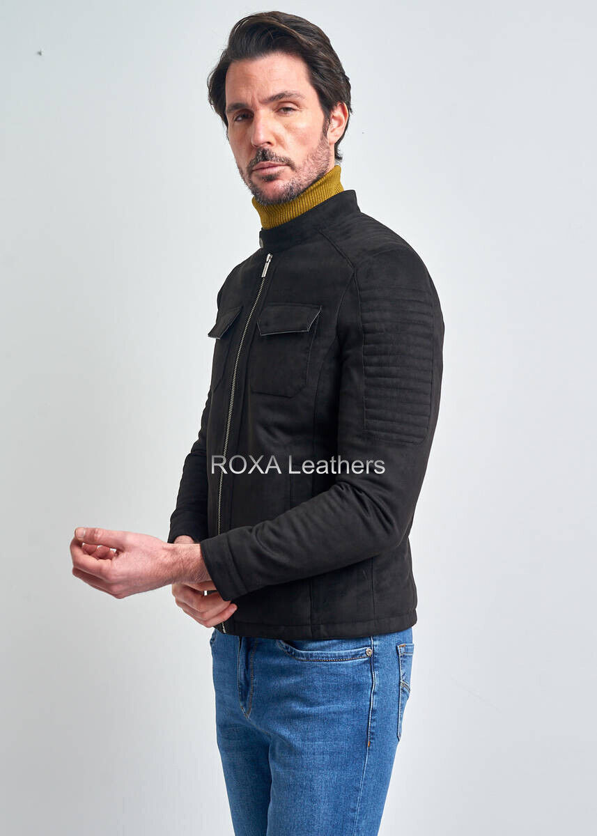 Men's Pure Authentic Suede Leather Jacket Biker Pockets Black Fashion Wear Coat Men's Pure Authentic Suede Leather Jacket Biker Pockets Black Fashion Wear Coat