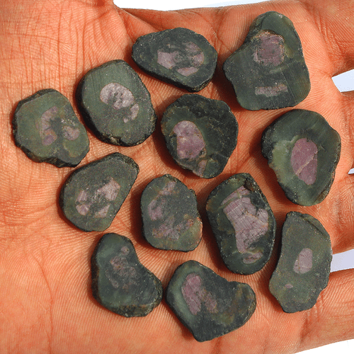 12 Pcs Natural Watermelon Ruby Untreated 19mm-24mm Rough Slice Loose Gemstones - Picture 8 of 14