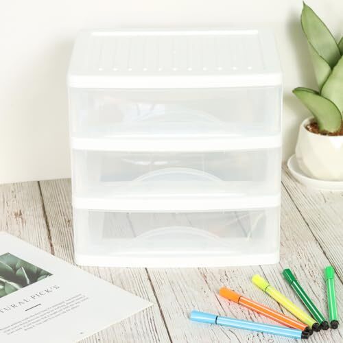 Kunststoff Schreibtisch Organizer mit 3 Schubladen Aufbewahrung klein 3 Schubladen - 1 Pack weiß - Bild 3 von 7
