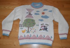 VTG 1980s Womens Sweater Farm Animal Chicken Teddy Bear Vegan Cottagecore S