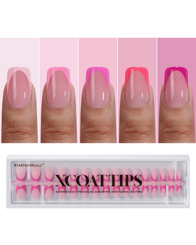 XCOATTIPS Pink French Tip Press on Nails - Short Press on Nails Square, Soft Gel