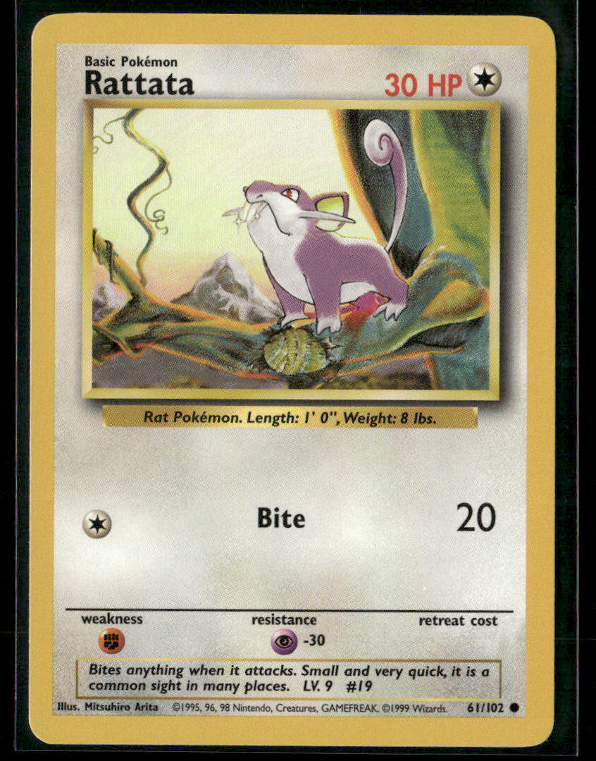1999 Pokémon Base Set Rattata #61/102 Rare Card