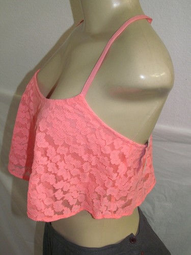 NWT HOLLISTER WOMENS GILLY HICKS CORAL LACE RUFFLE CROP TOP BRALETTE L - Picture 7 of 7