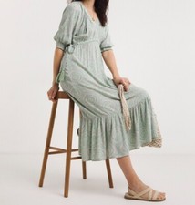 JD WILLIAMS LADIES CRINKLE MIDI EMPIRE DRESS WITH SIDE TIES GREEN NEW (326 SALE