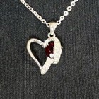 W/ January Birthstone Garnet 18” Necklace Avon Looping Open Heart Silver Tone