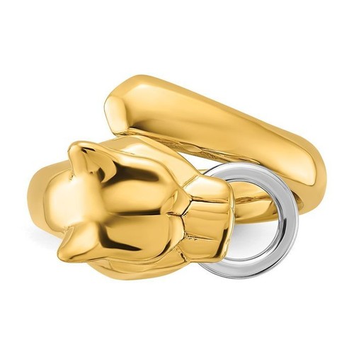 18K Solid Two Tone Gold Panther Head Bypass Ring - Picture 5 of 19