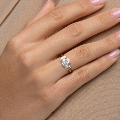 2.50 Carat Oval Cut Three Stone Lab Grown Solitaire Ring 14k Yellow Gold E VS1 - Picture 4 of 11
