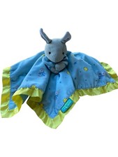 Goodnight Moon Baby Lovey Security Blanket Plush Yellow Satin Trim Blue 16x16  