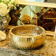 Gold Waterfall Bathroom Cloakroom Ceramic Counter Top Wash Basin Sink Bowl 40cm