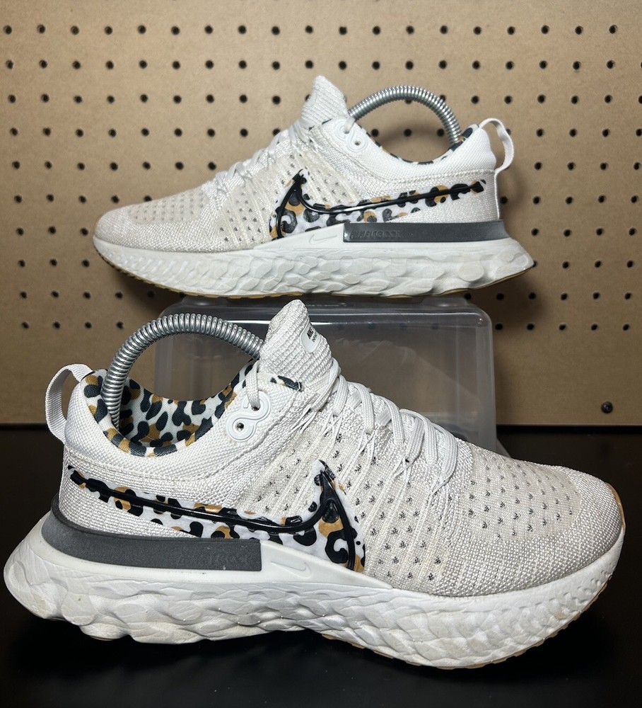 Nike React Infinity Run Flyknit White Leopard Shoes Womens Size 8.5 DJ5932-001