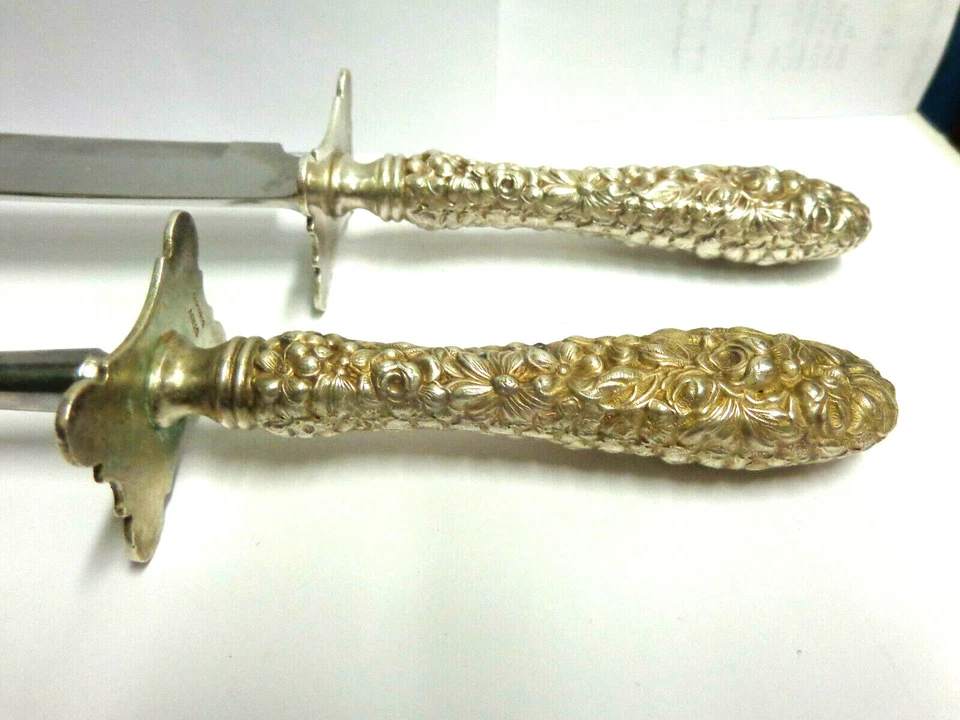 Juego de tallado Stieff plata esterlina repujado tamaño lg horquilla y cuchillo 11,50 pulgadas lg 2 piezas Foto 3 de 4