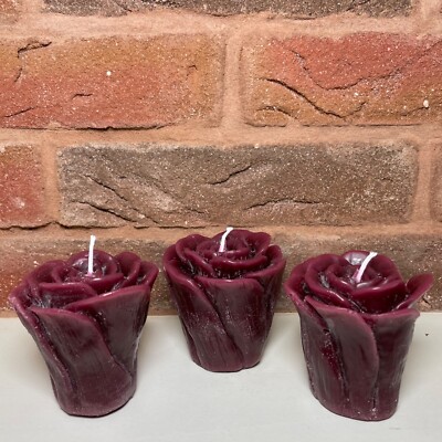 3x Formkerze Rose, Rosenkerze dunkelrot, +- H7cm D7cm, romantische Deko Hochzeit
