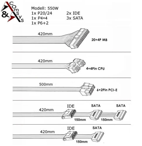 550W 550 W Watt PC Supply ATX V2.3 20/24 3x SATA 2x Ide P6 P8 Pcie 14cm Fan - 第 2/7 張圖片