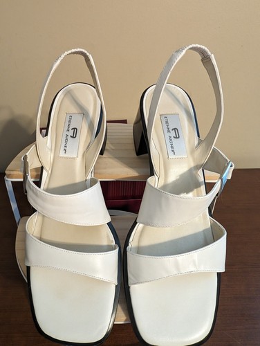 Vtg ETIENNE AIGNER 'ALLURE' White Leather Slingback Chunky Heal Sandal 9.5 M - Picture 9 of 22