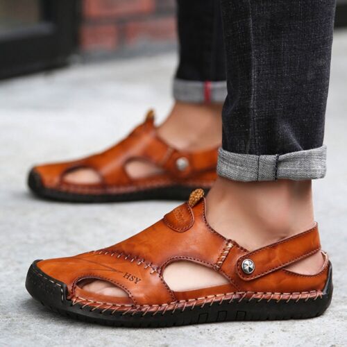 Mens Sport Closed Toe Sandals Summer Leather Shoes Beach Fisherman Flat Slippers - Bild 39 von 46