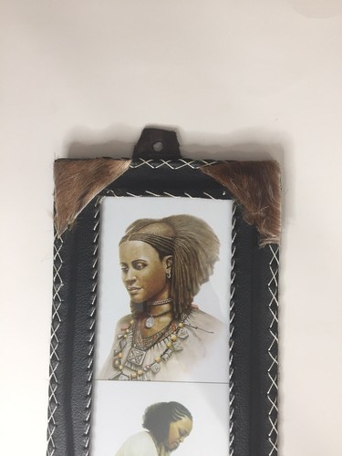 Ethiopian 3 Photos In One Leather Handmade Frame VTG TRIBAL Signed By Adis Gebru - Picture 5 of 9