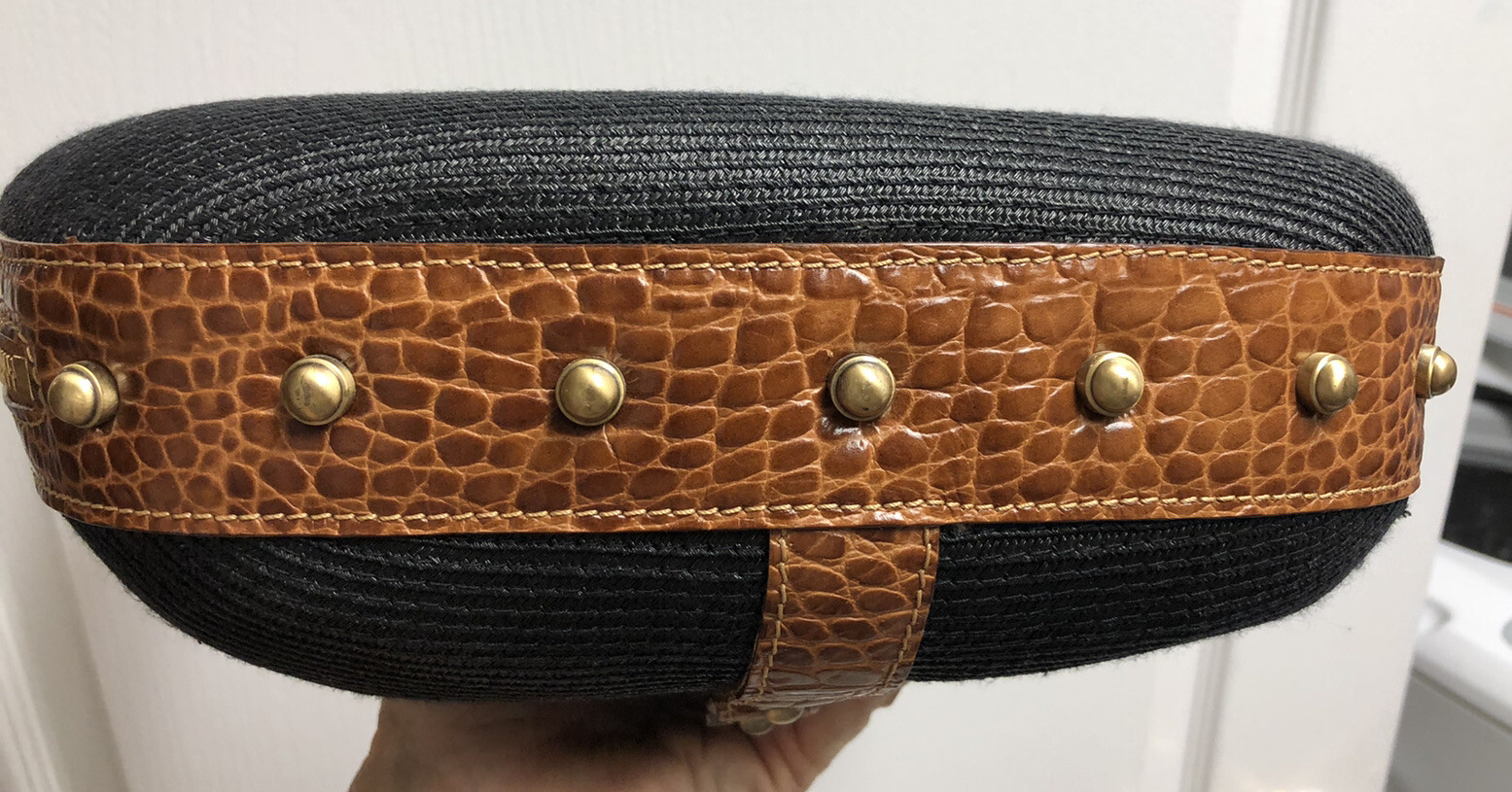 Eric Javits Hand Bag Purse Black Canvas Lt Brown… - image 6