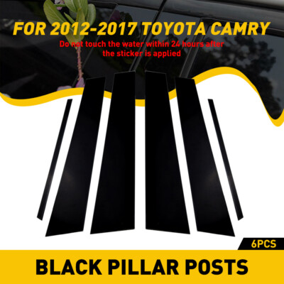 Polished Black Post Pillar Window Door Trim Set Cover For Toyota Camry 2012-2017