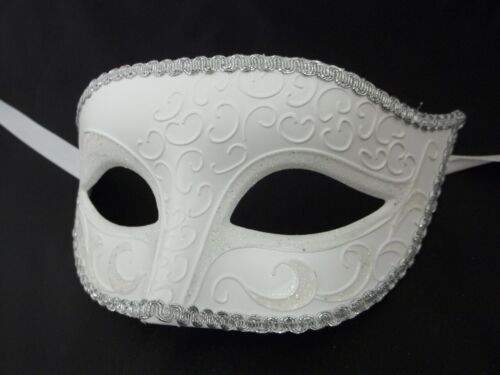 White Venetian Men Elegant Masquerade Halloween New Years Mardi Gras Prom Mask - Picture 2 of 6