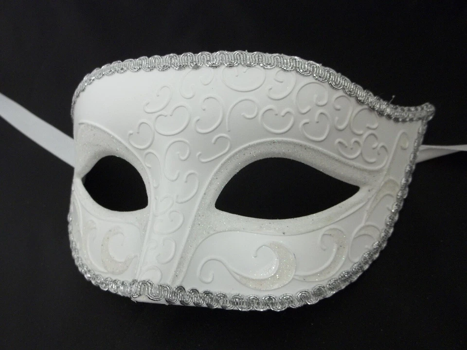 White Venetian Men Elegant Masquerade Halloween New Years Mardi Gras Prom Mask - Image 2 of 4