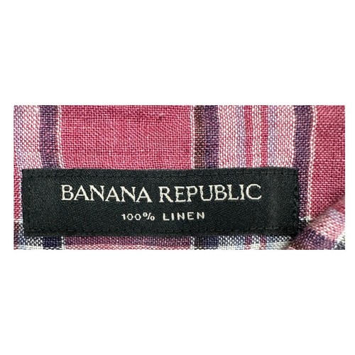 Banana Republic Shirt Men Large Red Plaid 100% Linen Camden Fit Summer Button Up - Picture 4 of 8