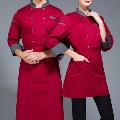 Men Unisex Chef Kitchen Work Coat Restaurant Cooking Jacket Tops Canteen Uniform - Picture 86 of 89