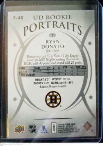 2018-19 Upper Deck Hockey UD Rookie Portraits Ryan Donato Bruins Seattle Kraken - Picture 6 of 8