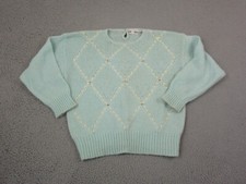 Vintage Dana Scott Sweater Womens Medium Green Fuzzy Fishermans Knit Chunky