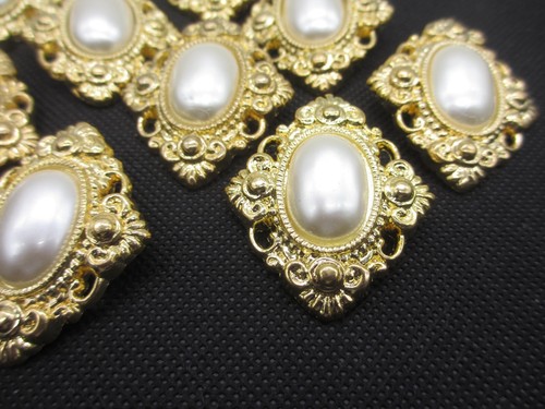 Victorian Style Gold Plastic Buttons Faux Pearl Center 10 Pieces - Picture 5 of 7