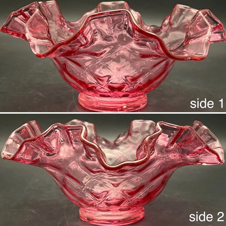 Edredón de arándano de vidrio artístico Fenton óptico con volantes compota/plato de caramelo EE. UU. 7" diámetro 3" t Foto 3 de 4