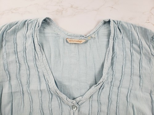 Soft Surroundings M Maternity Button Up Blouse Baby Blue 3/4 Sleeves Lace Trim - Picture 5 of 11