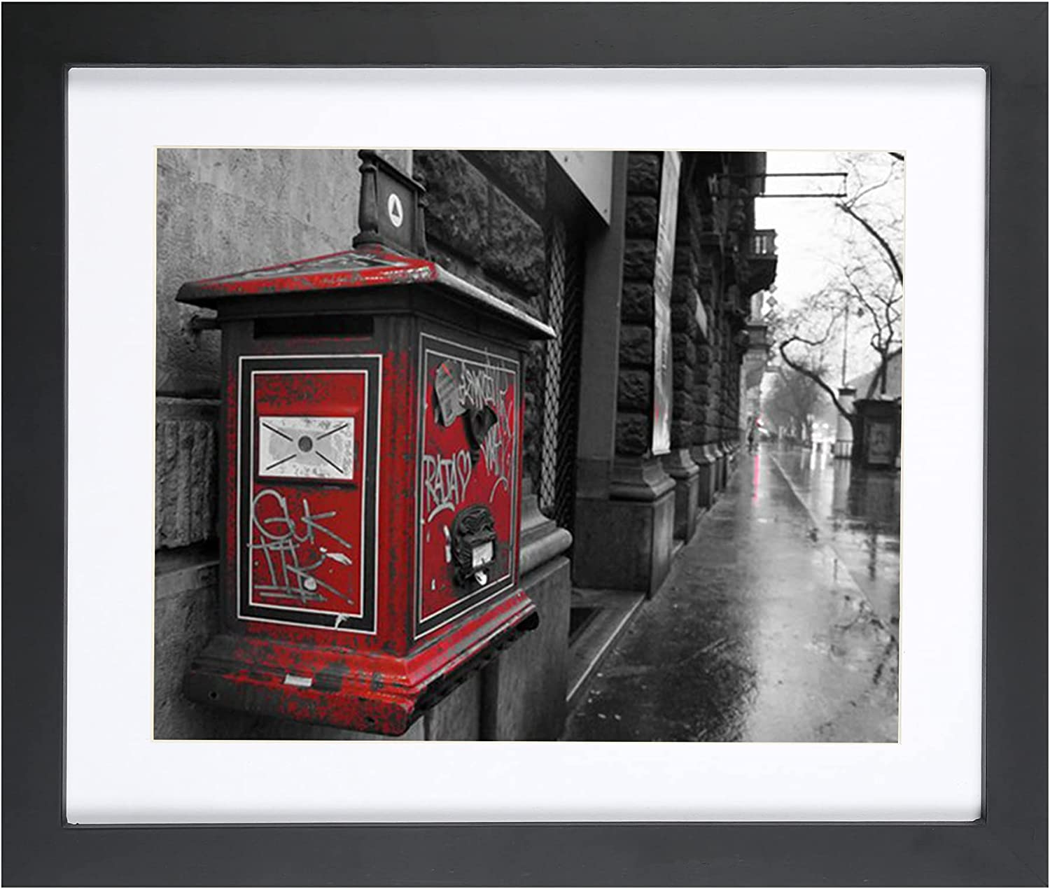 10X12 Picture Frames Black, Solid Wood Display Pictures 8X10 with Mat or 10X12 w-image