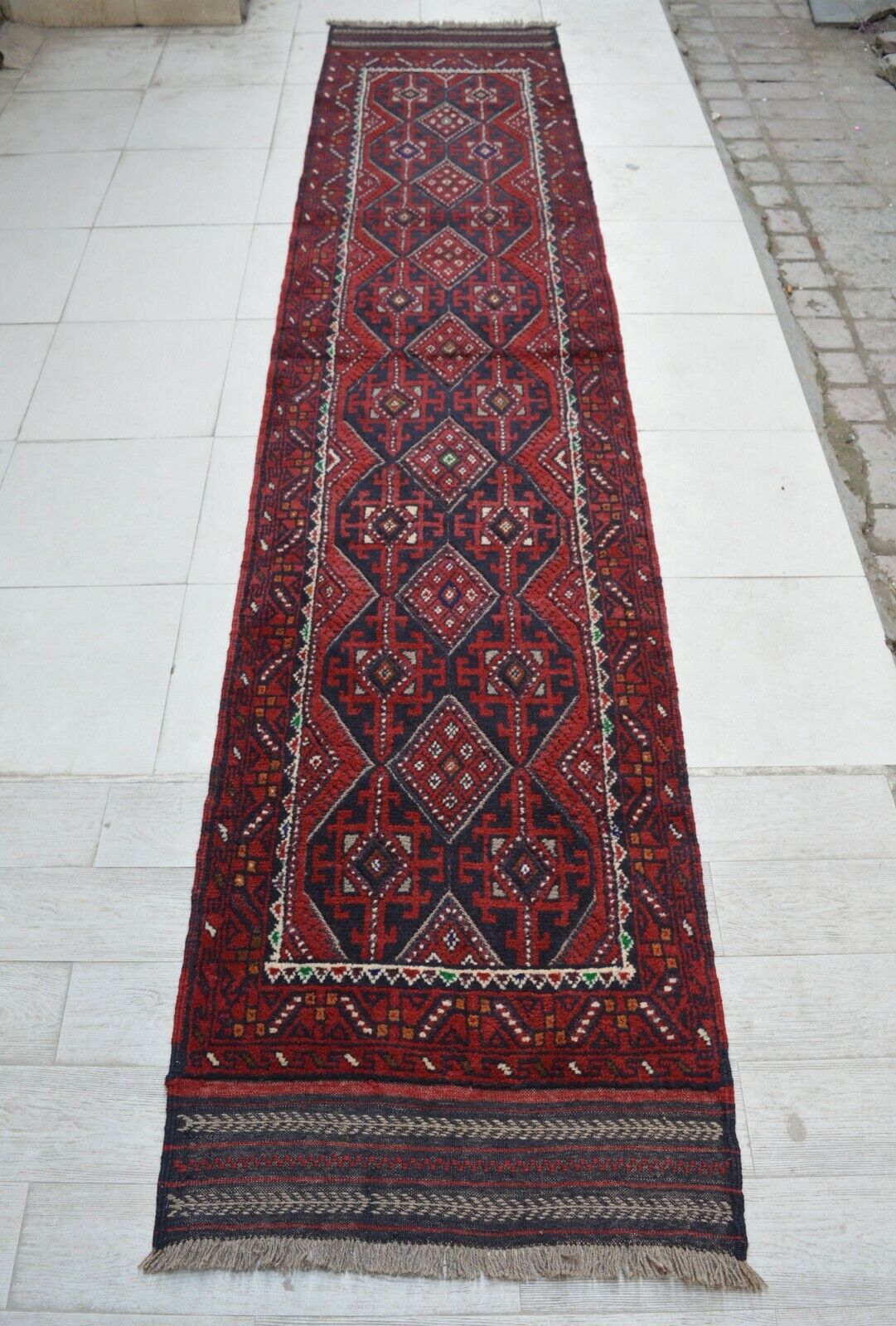 2'5 x 11'6 Handmade afghan tribal mushvani wool long runner rug, hallway runner