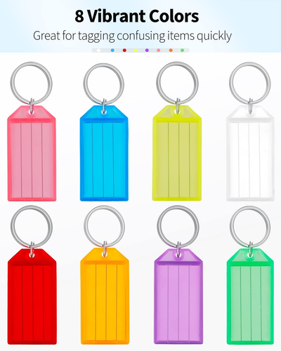 Uniclife 20 Pack Tough Plastic Key Tags with Split Ring Label Window, Assorted C - Picture 2 of 12
