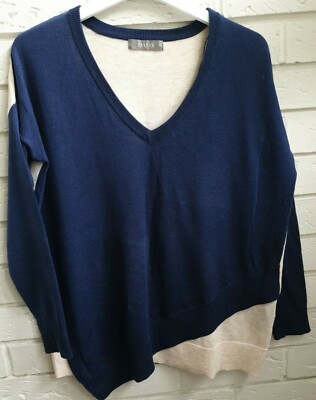 OASIS BLUE BEIGE JUMPER 3/4 SLEEVES V NECK SEE APROX