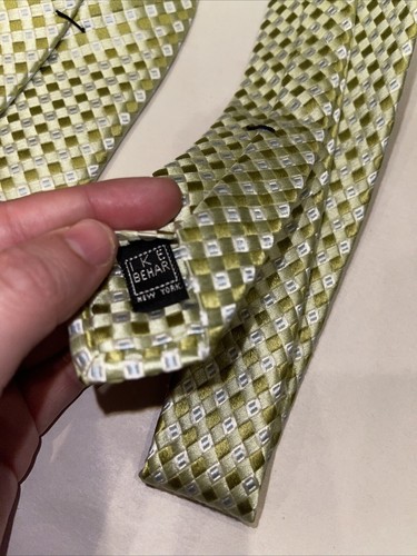 Ike Behar Tie Mens 100% Silk Geometric Light Free/gold, Hand Made, USA - Picture 5 of 6