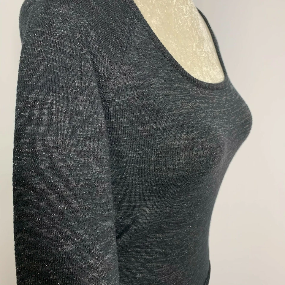 Suéter Top Tejido Recortado Betsey Johnson Vintage Años 90 S Negro Brillo Cuello Redondo Foto 3 de 4