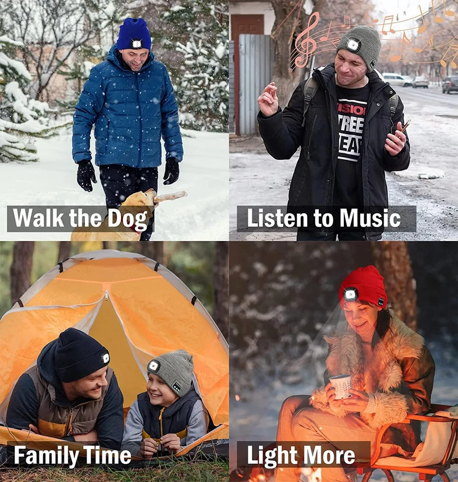 Bluetooth 5.0 LED Beanie Hat with Music Speakers Mic Rechargeable Cap Head Light - image 4 of 4
