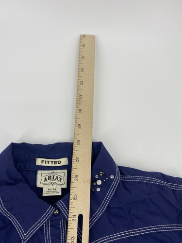 Ariat Fitted Damen Langarmshirt blau bestickt Nieten Knopfleiste XL - Bild 6 von 9