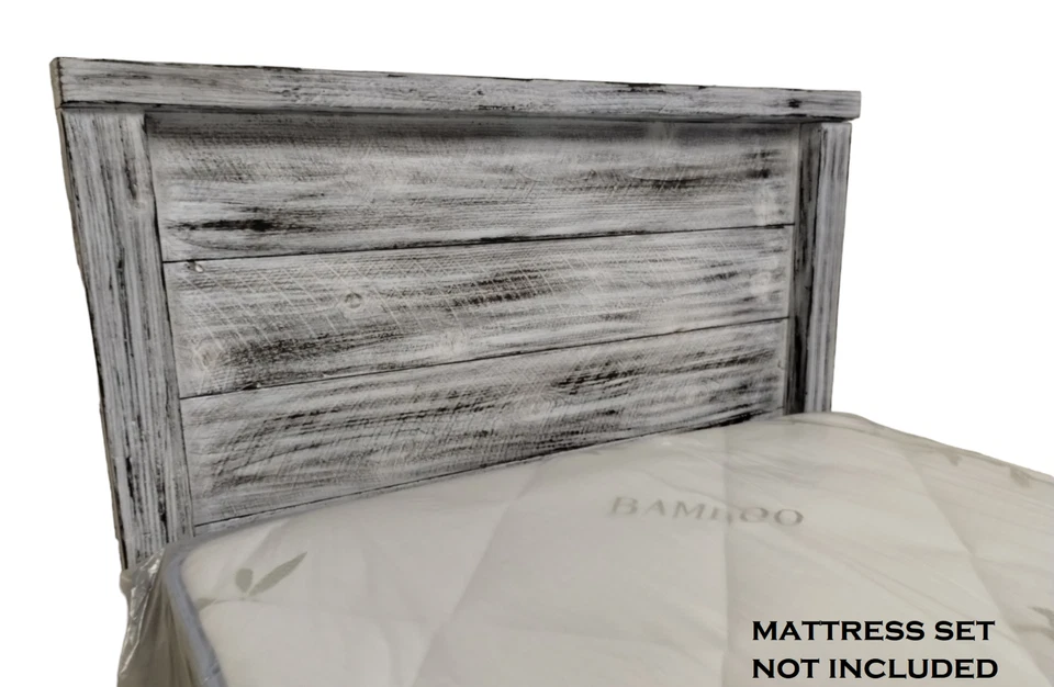 Cabecero de madera maciza artesanal envejecido encalado tamaño doble hecho en EE. UU. HBTWH Foto 4 de 4