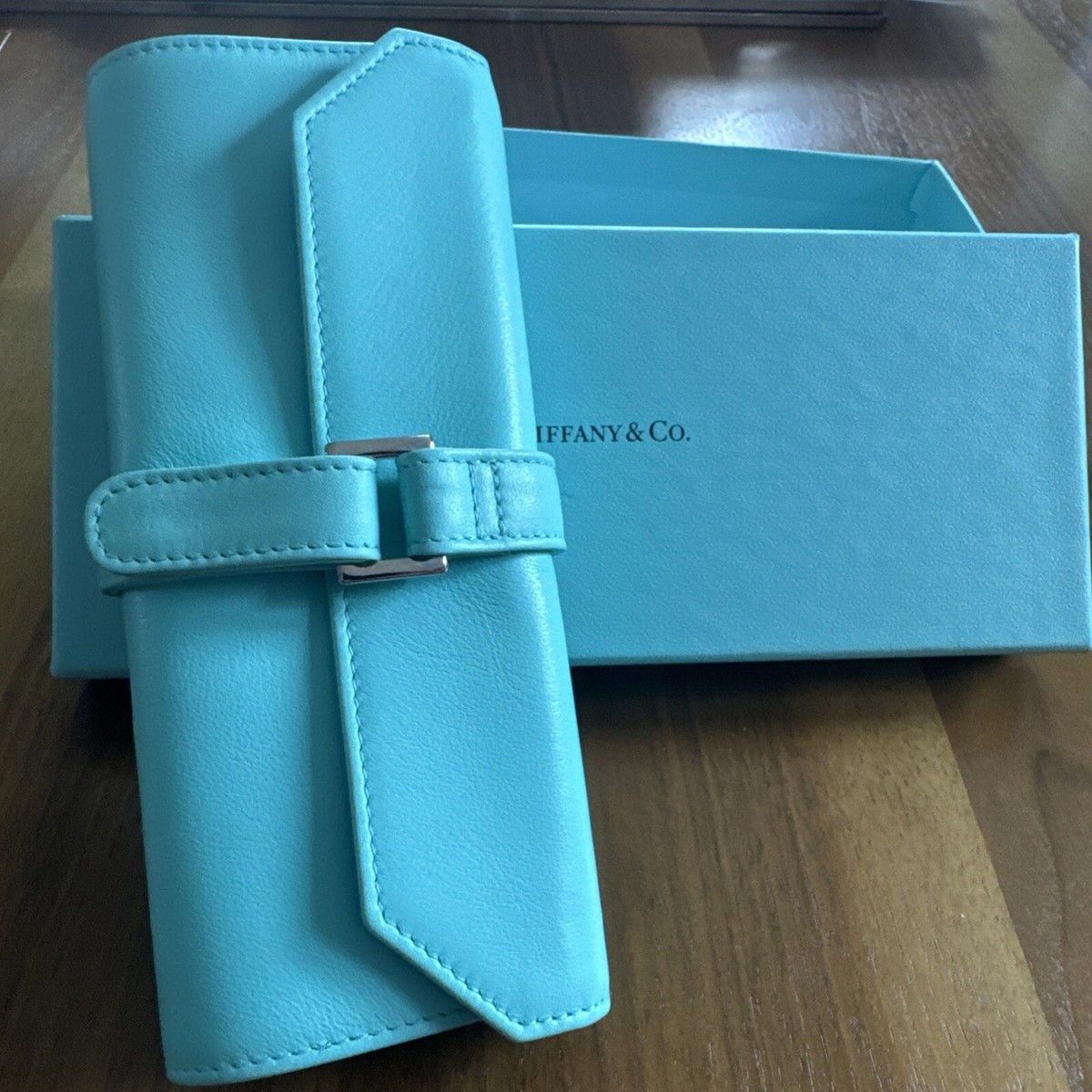 Tiffany Tiffany Blue leather jewellery roll w/ box