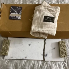 Michael Aram Silver Molten Black White Cheese Board W/O Knife Damage Broken @